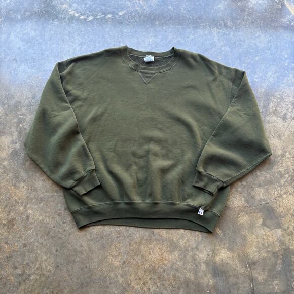 Vintage 90s Y2K Boxy Green Russell Sweatshirt - Picture 1 of 4
